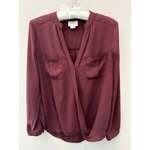 ANTHROPOLOGIE | Maeve Burgundy Faux Wrap Blouse Long Sleeve | Size 2